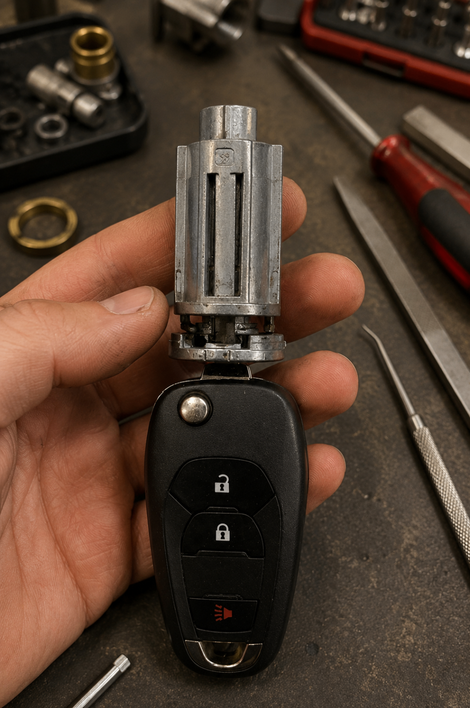 Flip key mechanism repair on the workbench