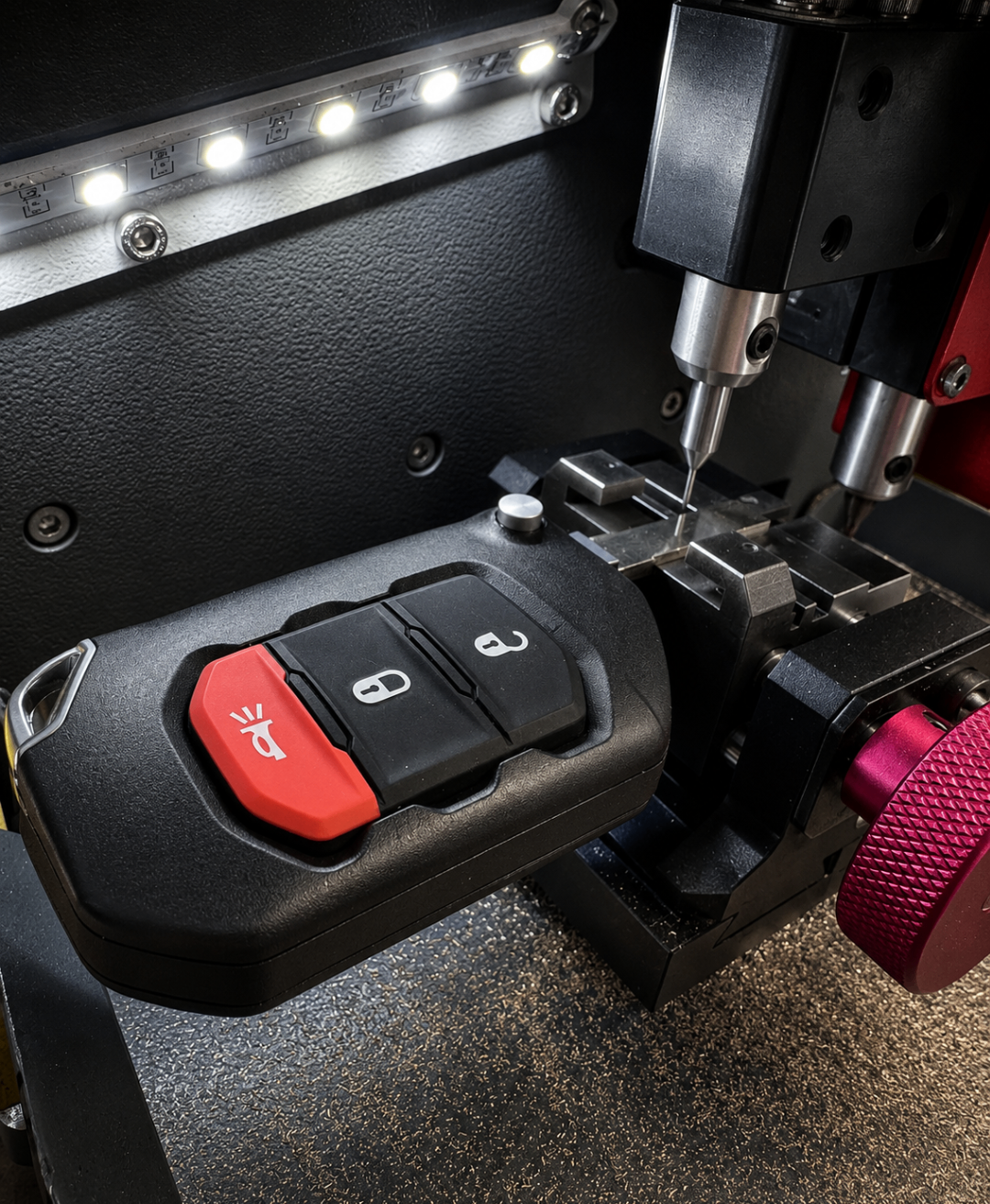 Precision key cutting machine in action