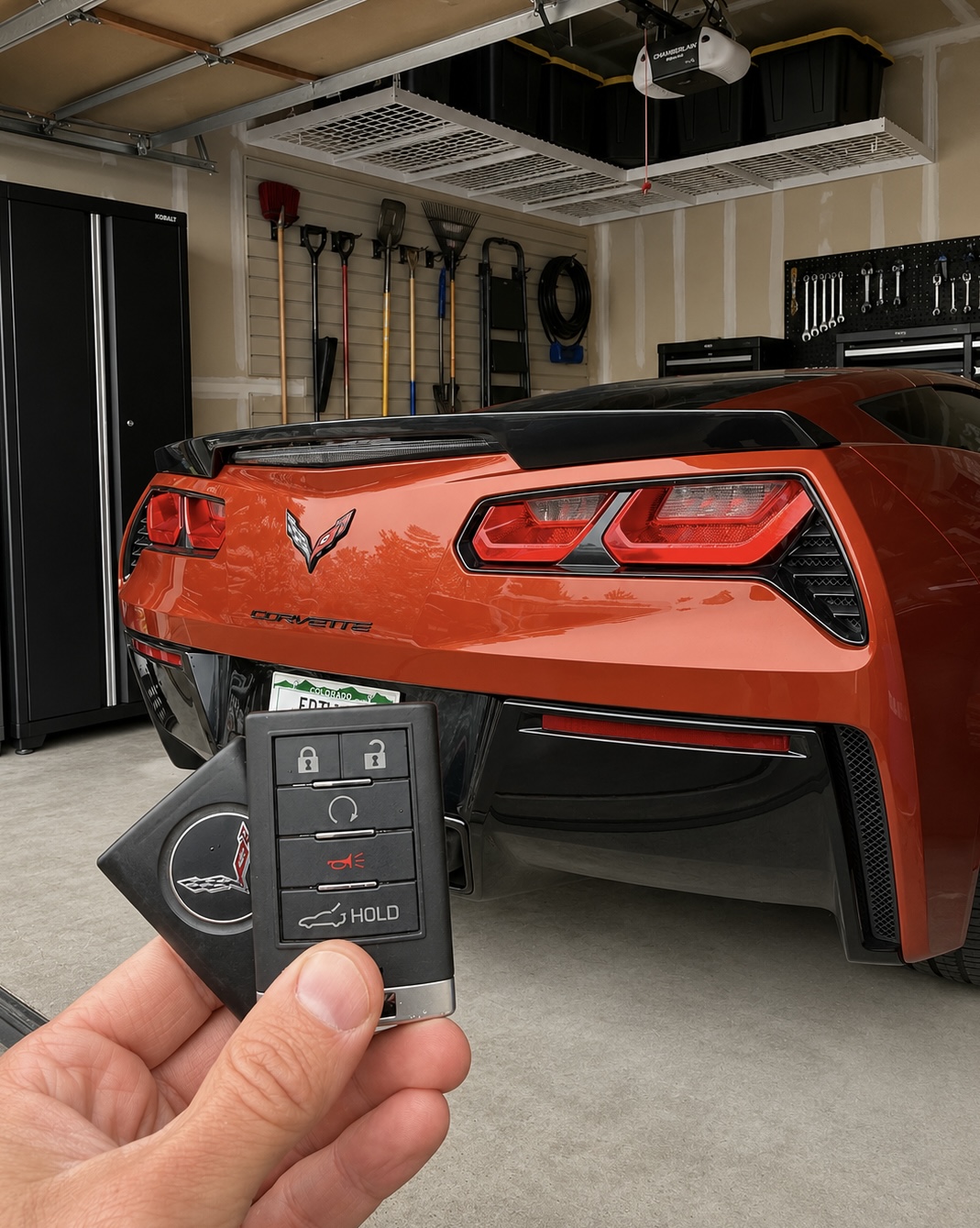 Corvette rear-profile key replacement in the garage