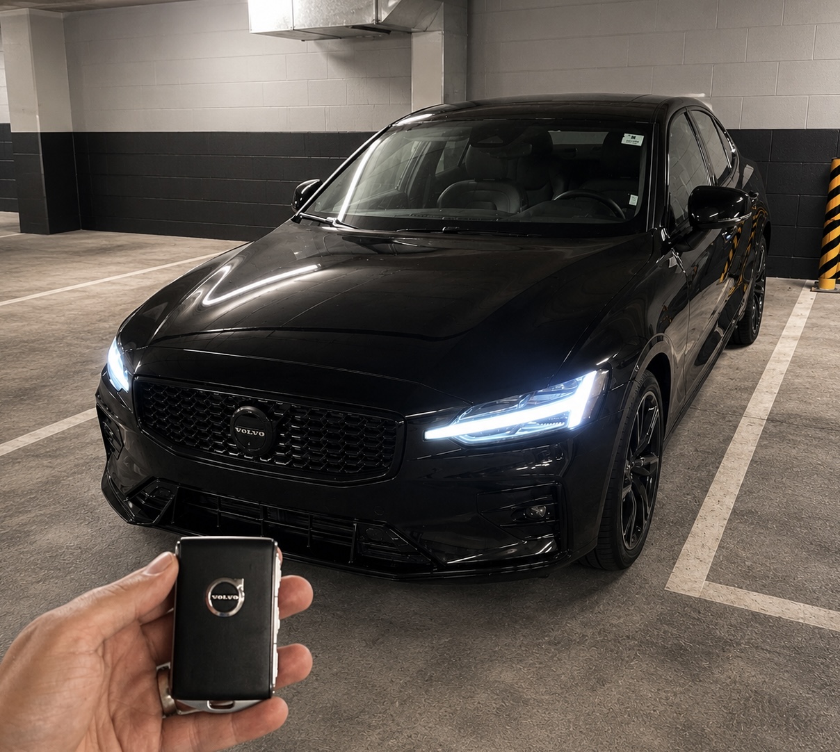 Volvo S60 black-on-black smart key replacement in parking garage
