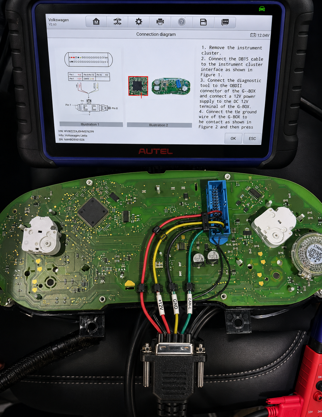 Volkswagen cluster module wiring and EEPROM diagnostics setup